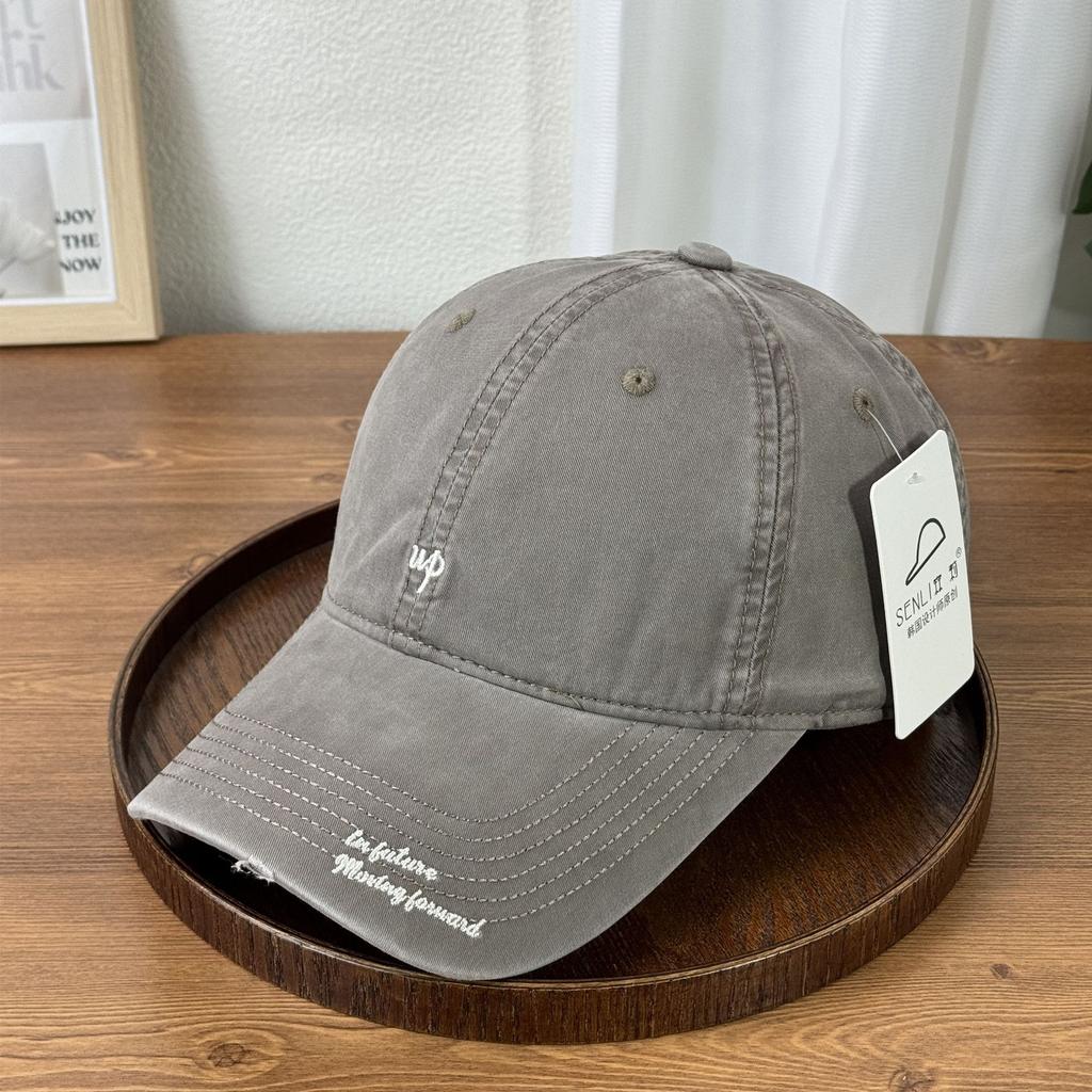 Fashion Hat UP Letter Embroidery Baseball Hat Peaked Cap Female Retro Wide Brim Korean Pink White Hat Large Deepened Letters