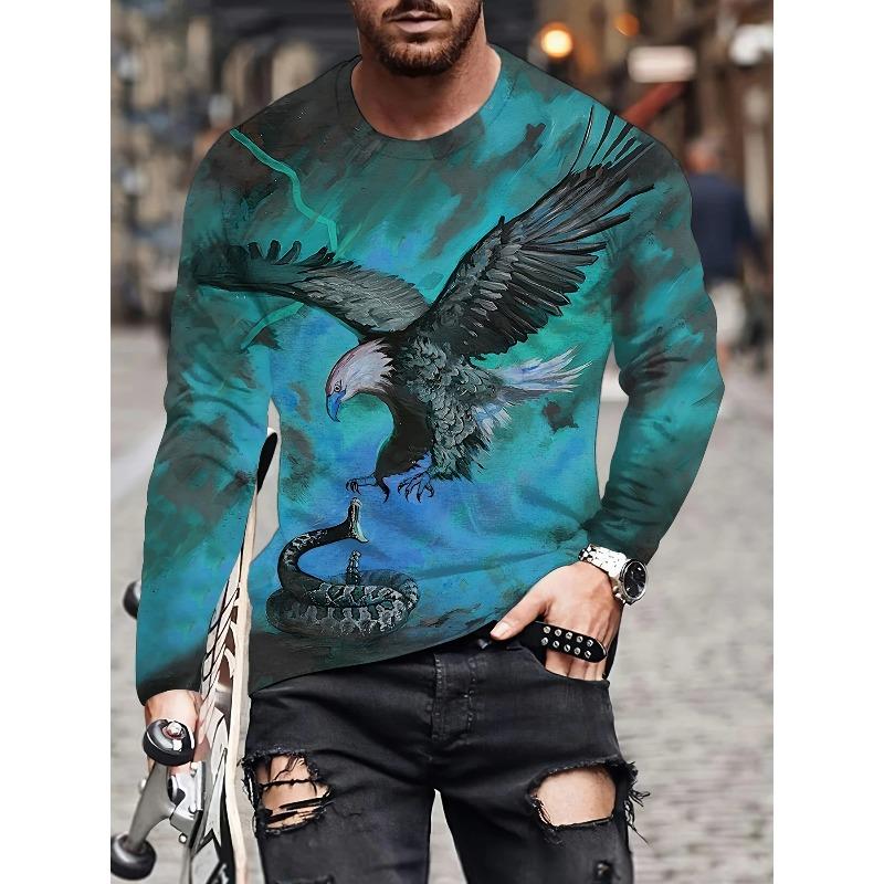 Men's Autumn and Winter 3D Printed Crew Neck Long Sleeve T-Shirt Fashion Versatile Trend Breathable Casual