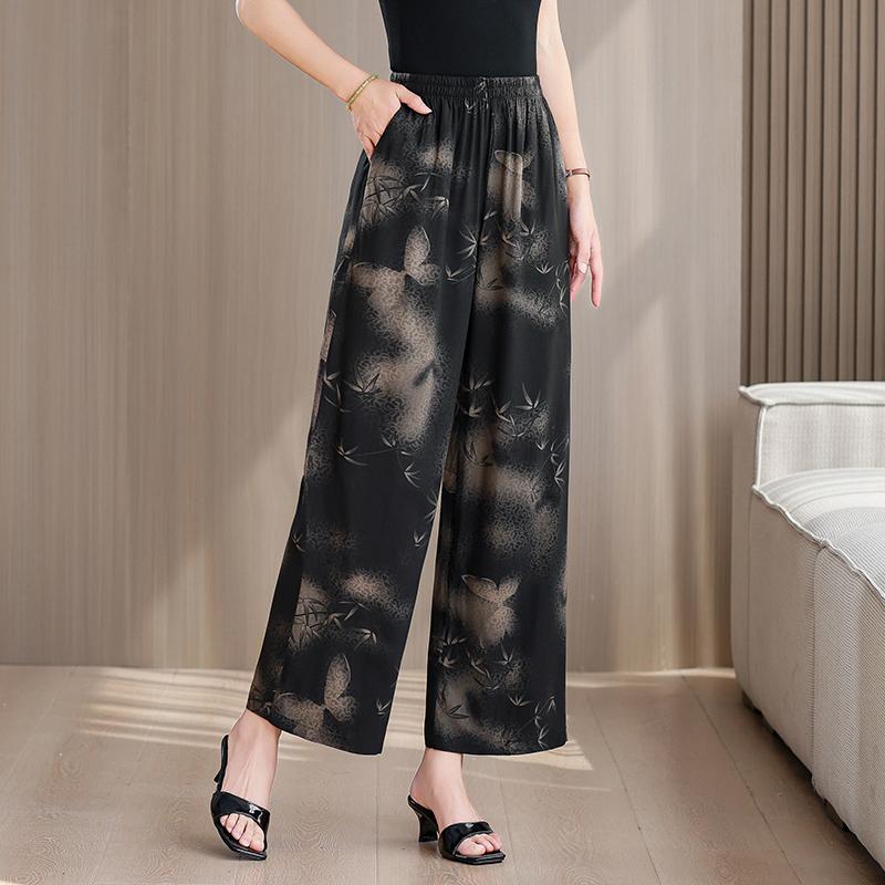 Pantaloni Estivi da Donna Taglie Forti a Vita Alta Larghi Vintage Abbigliamento Elastico in Vita Pantaloni Estivi