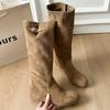 Fashion 2025 Fashion Genuine Leather Long Tube Boots Western Faux Fur Lined Thi Heel Autumn Winter Versatile Slimming Knight Boots