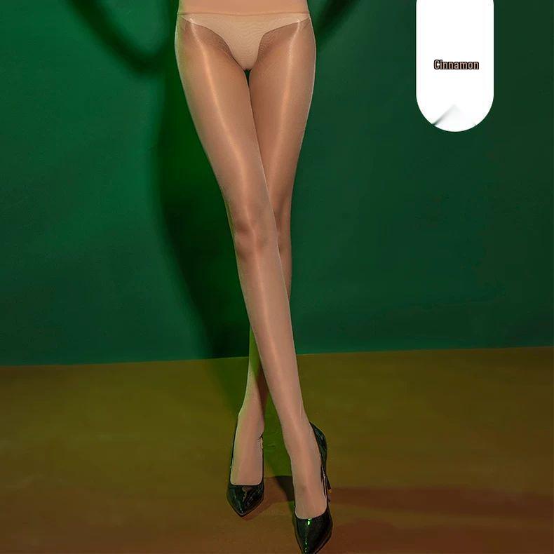 Aurora Seidig Glatte Ultra-Dünne High-Waist Schwarze Strumpfhose mit Glänzendem Öligem Schimmer