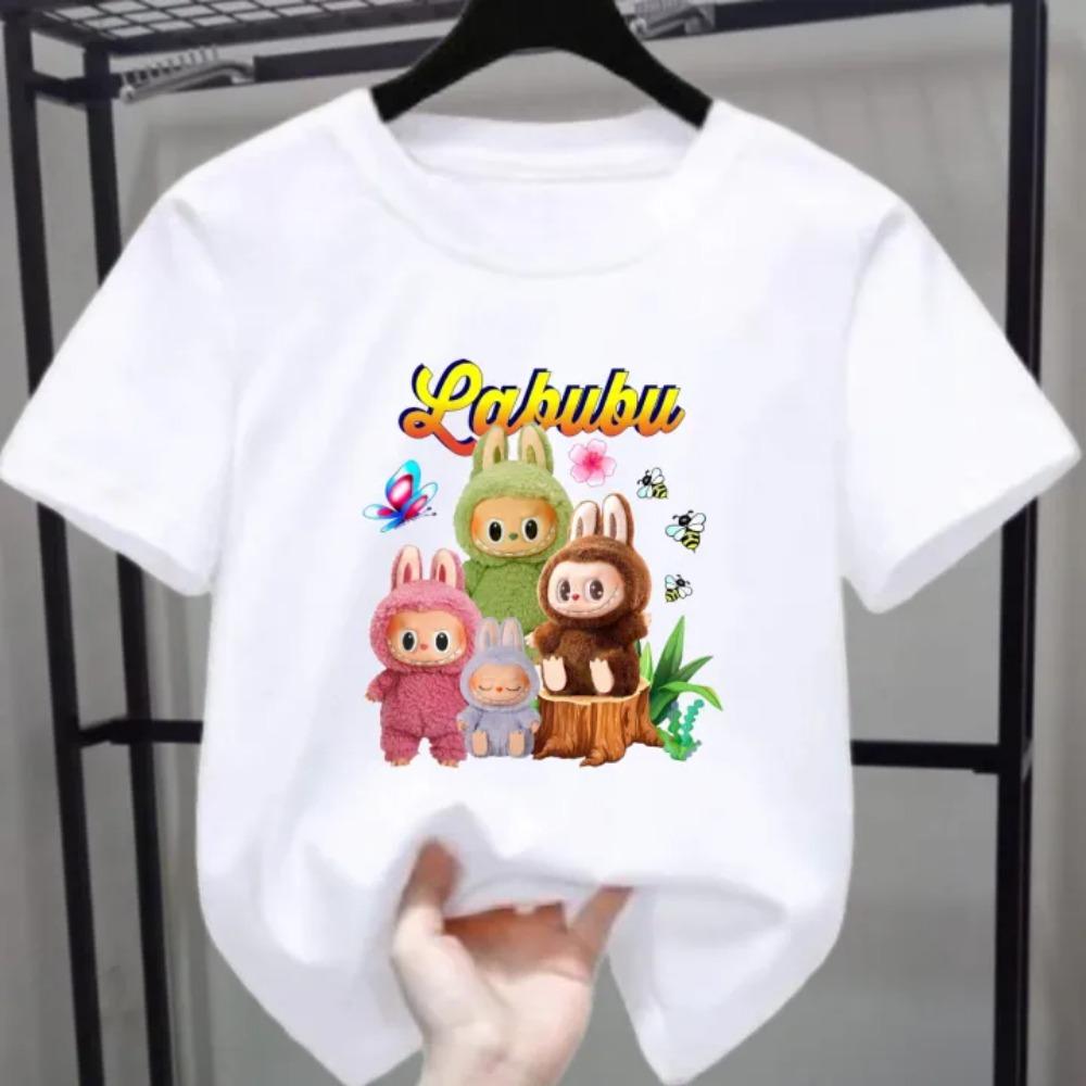 

Новая детская футболка Labubu LABUBU с милым мультяшным рисунком бабочки для девочки, с круглым вырезом, с коротким рукавом, повседневная универсальная одежда 100