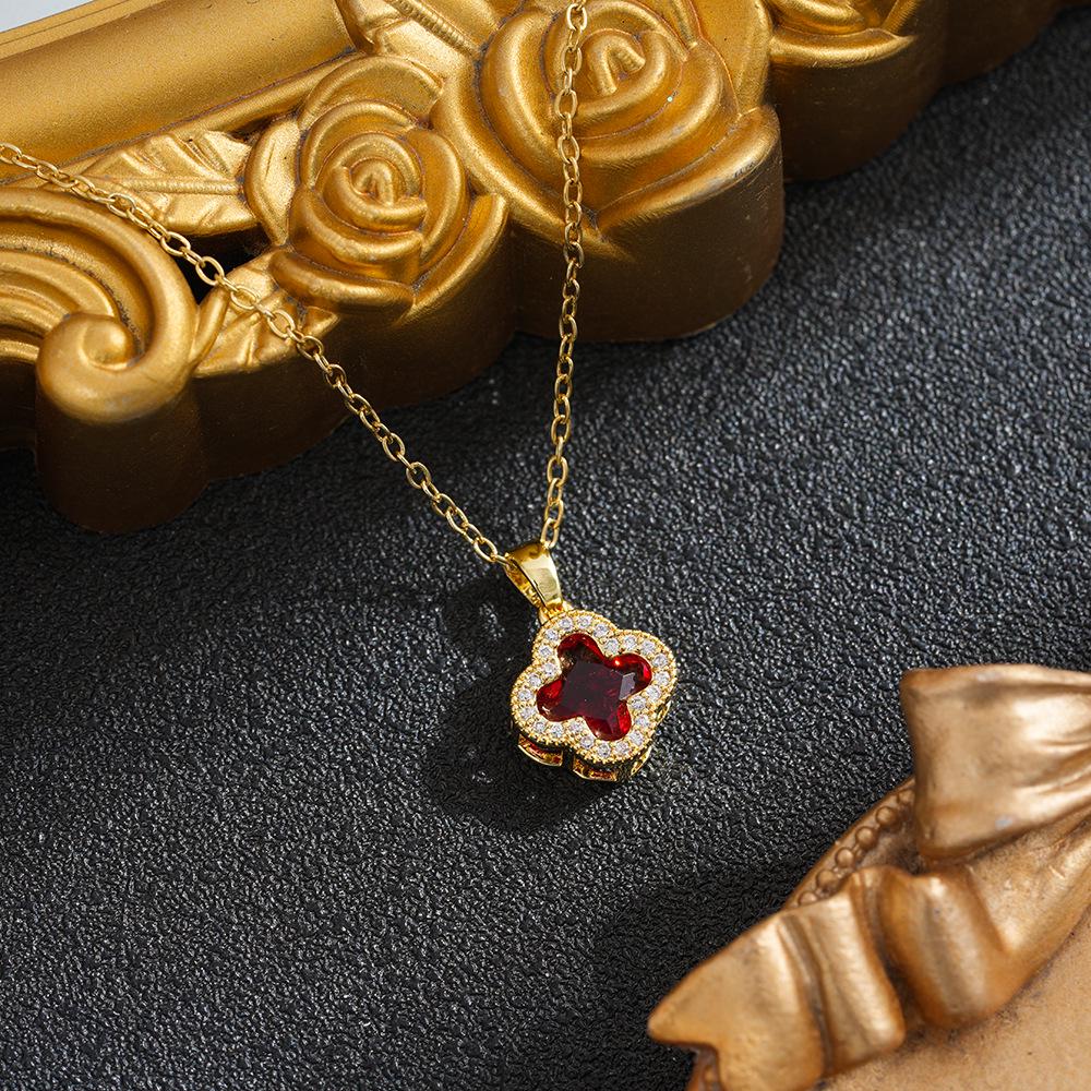 Four-Leaf Clover Diamond Inlaid Titanium Steel Necklace - Luxurious Women's Pendant Accessory