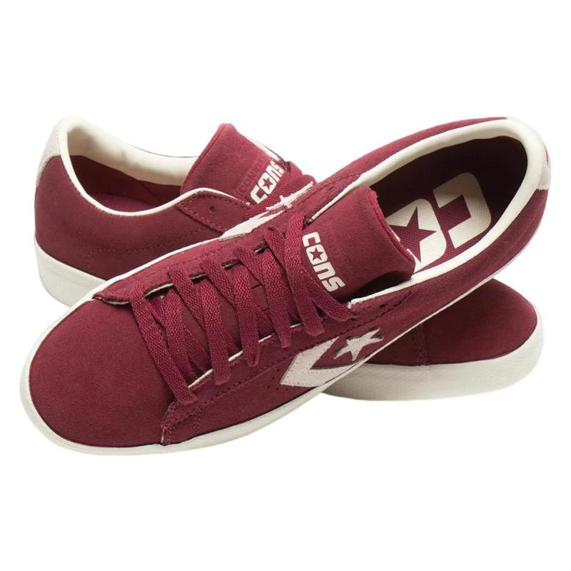 Converse Cons PL Vulc Pro Leather Lace-up Non-slip and Abrasion Resistant Low-Top Board Shoes Unisex Red and White