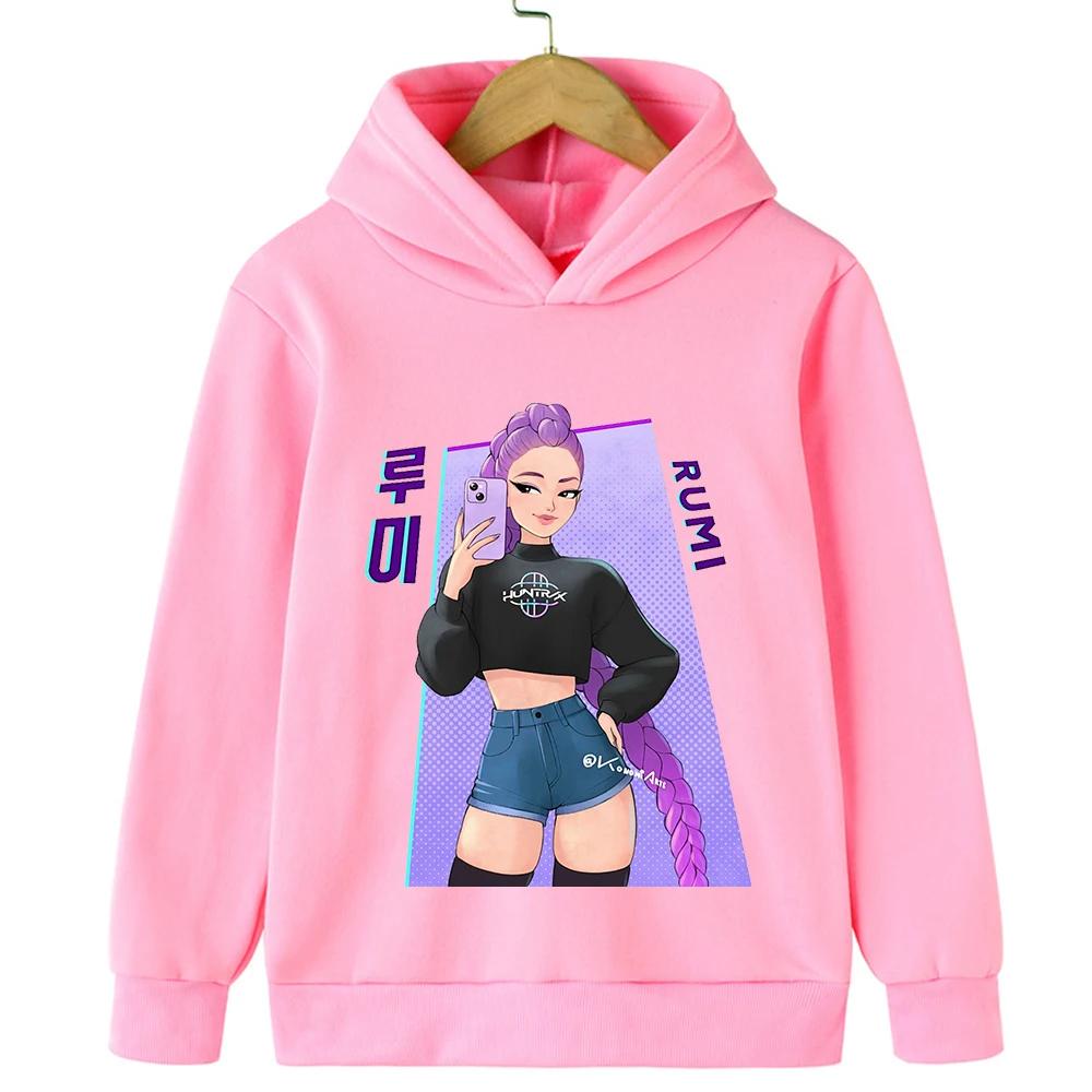 2025 KPop Demon Hunter Cartoon Girls Boy Hooded Sweatshirt Warm Children's Korean Wave Fashion Casual Tops Casual Girls Clothing