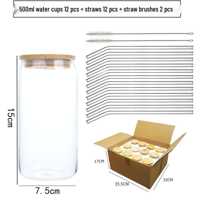 Borosilicate Glass Cola Cup with Bamboo Lid & Straw - Heat Resistant Coffee Cup