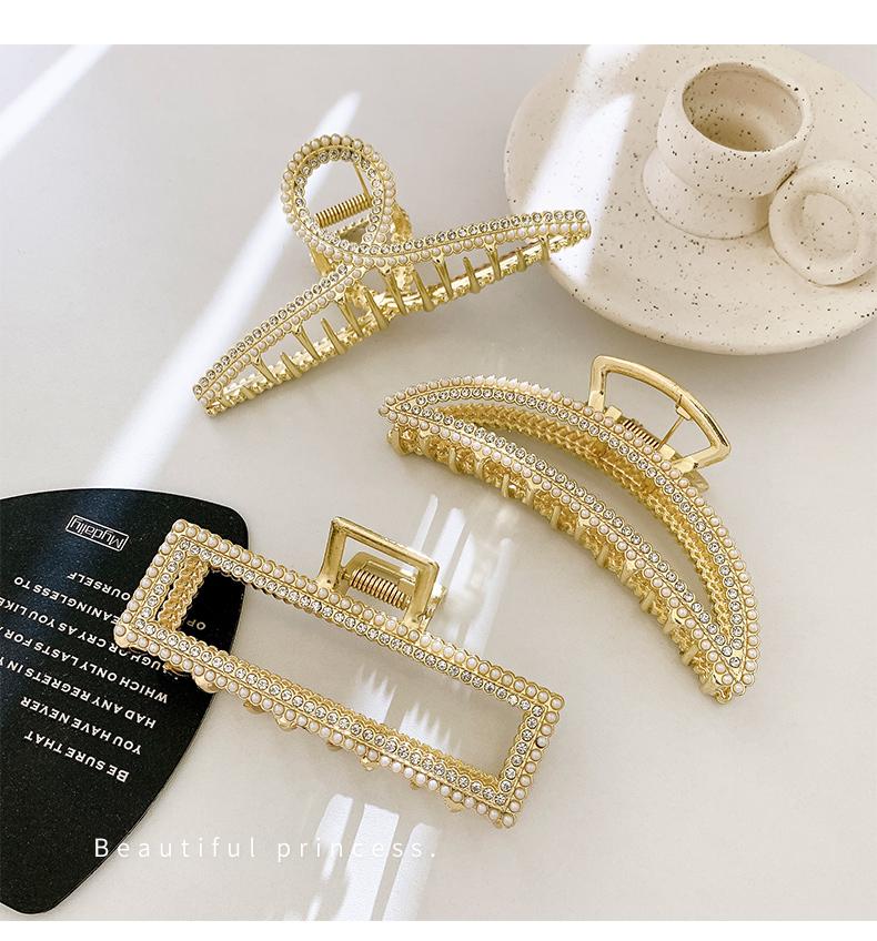 2026 Trendy Big Size Hair Clip Woman Girls Thick Hair Accessories Luxury Metal Hair Claw Clips Rectangle Rhinestone Mix Pearl