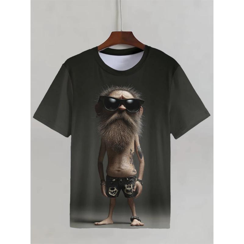 Street Style Funny Men's Clothing Casual T-shirt 3D Printing Fun Animal Graphics Short Sleeved Loose Round Neck Top For Men