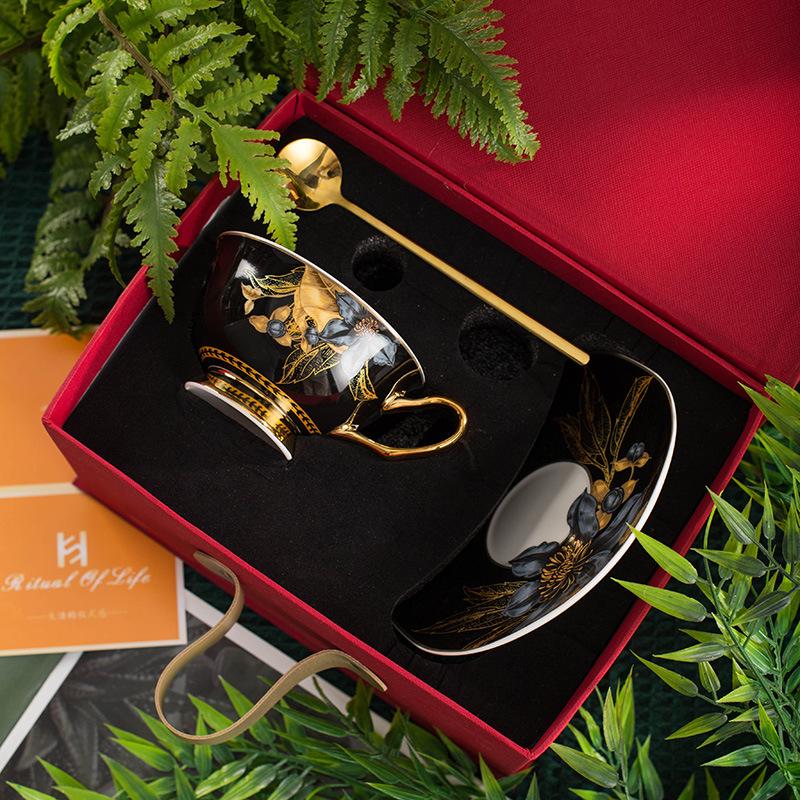 Luxury Retro Bone China Coffee Cup & Saucer Set - Elegant Gift Box, Perfect for Afternoon Tea or Souvenirs