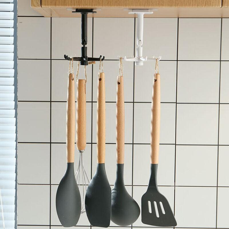 Support Mural Cuisine Avec Ventouse - 8 Crochets Pour Ustensiles, Couverts + Porte-serviettes