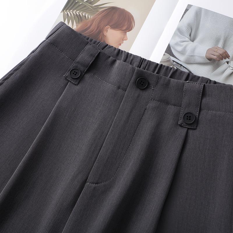 Women's High-Waisted Gray Wide-Leg Pants - 2025 Spring Collection: Drapey, Loose, Straight-Leg, Casual Elegance