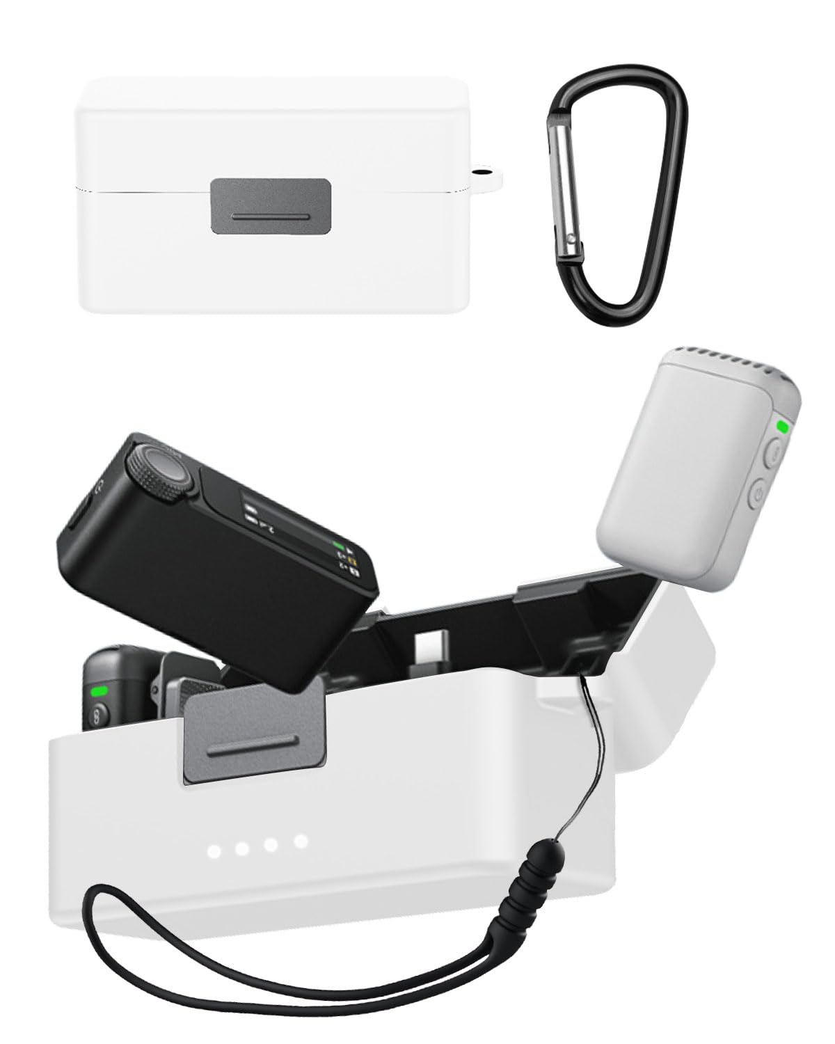 

Защитный чехол для DJI Mic 2 Чехол для зарядки YAJOJO Чехол для зарядки с карабином и брелоком Силиконовый защитный чехол для предотвращения падений белый
