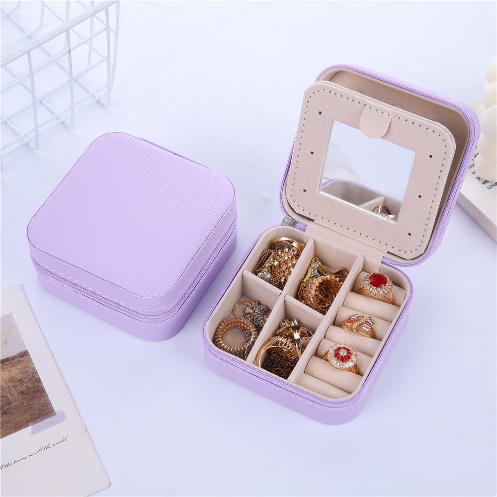Compact Zippered Jewelry Box with Mirror – Stylish Travel Case for Rings, Earrings, and Accessories