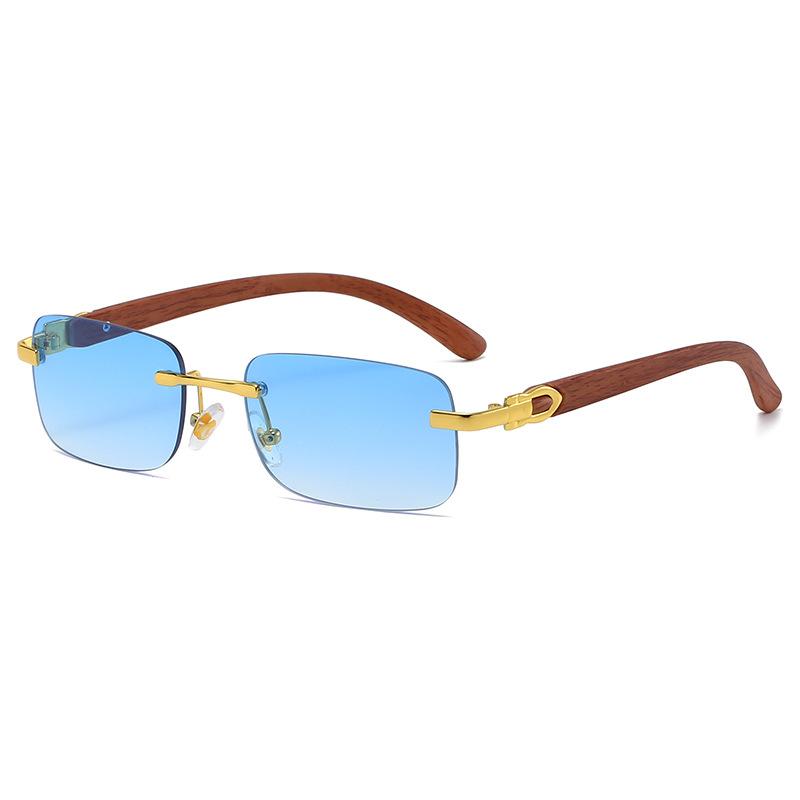 Fashion Vintage Small Rimless Square Sunglasses Women Men Luxury Brand Designer Popular Travel Driving Wooden Sun Glasses Uv400