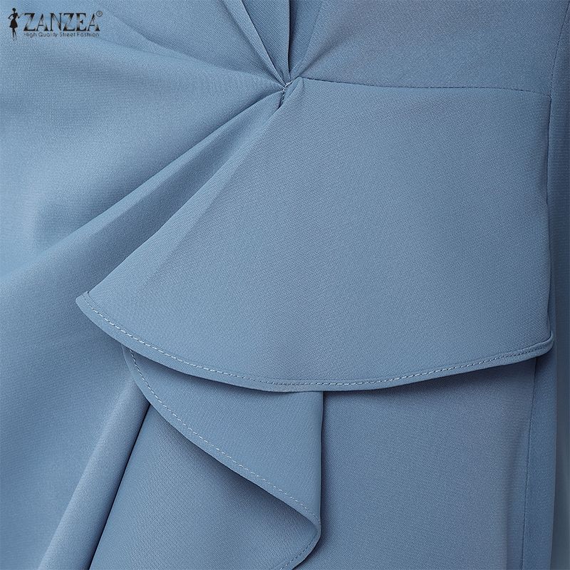 ZANZEA Women Casual Round Neck Solid Color 3/4 Sleeve Sheath Dress