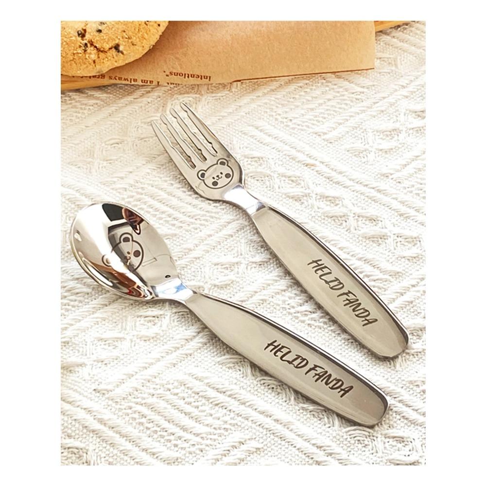 WORTHBUY 304 Stainless Steel Cutlery Children's Spoon Fork Cute Little Bear Pattern Soup Scoop Fruit Fork Reusable Tableware Set