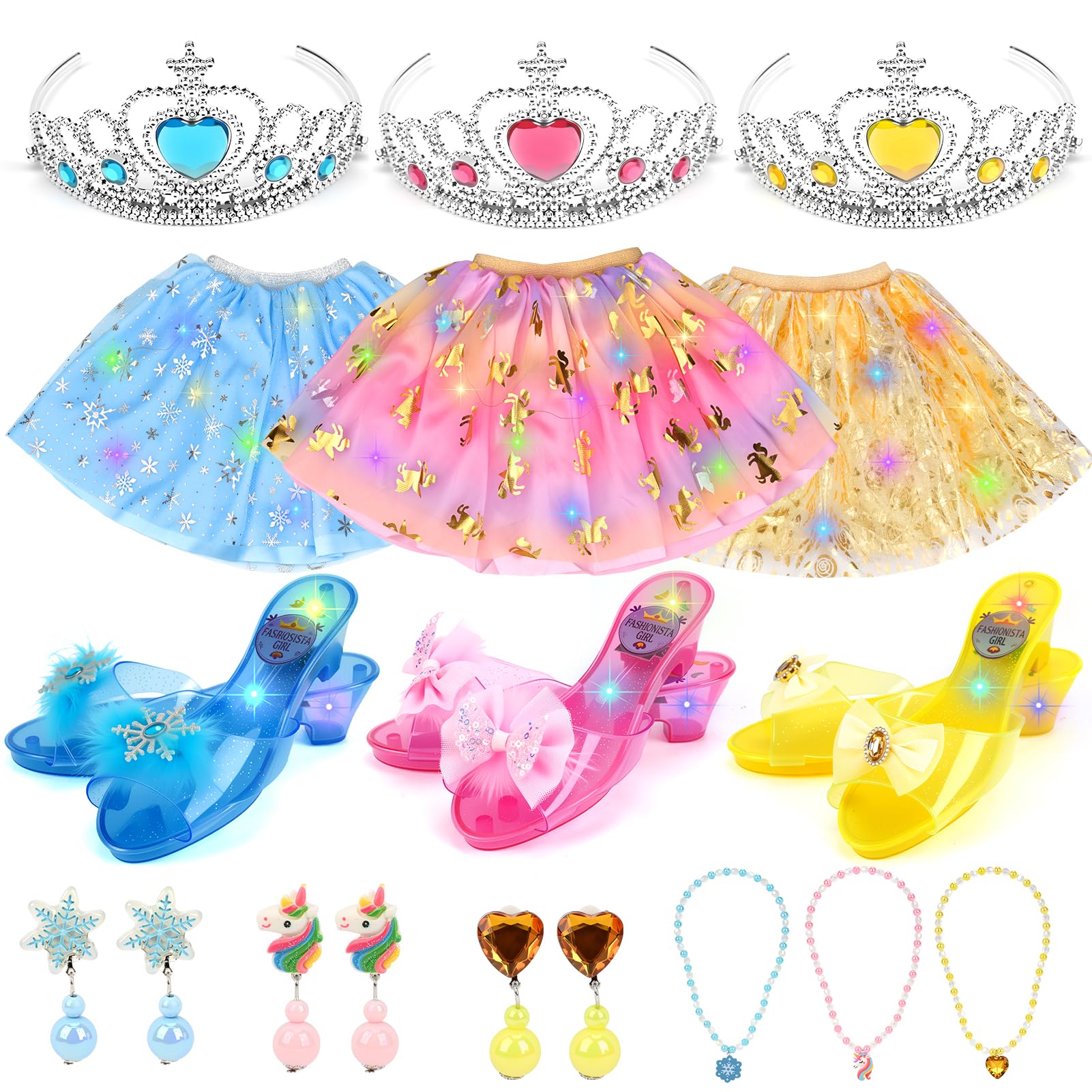 

Dreamon Light-Up Princess Dress for Kids 3 Themes with High Heels Necklace Earrings Crown and More Girls 3-6 Birthday Christmas Gift