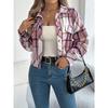 QICED Autumn and Winter Casual Checkered Fake Pocket Long-sleeved Woolen Jacket for Women's Wear