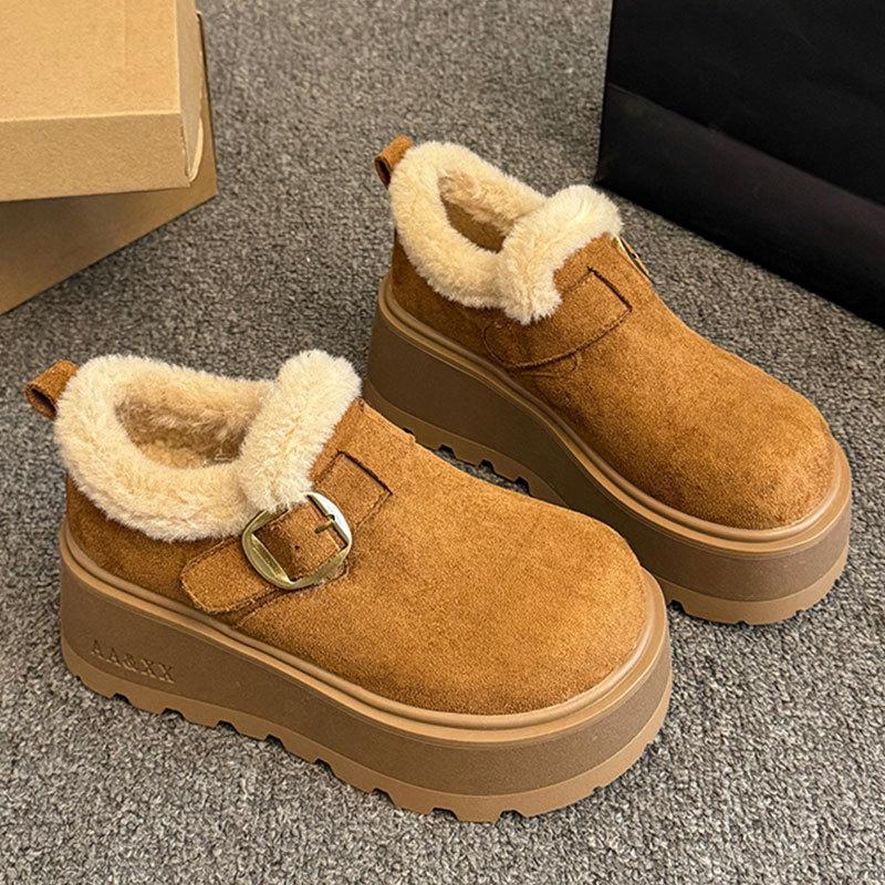 Cowhide version thick-soled heightening velvet thermal women's shoes new winter snow boots loafer cotton shoes