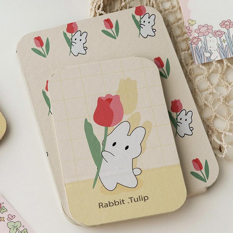 Desktop Makeup Mirror Floral Pu Leather Simple Portable Handheld Makeup Mirror Foldable Student Compact Cute Pocket Mirror
