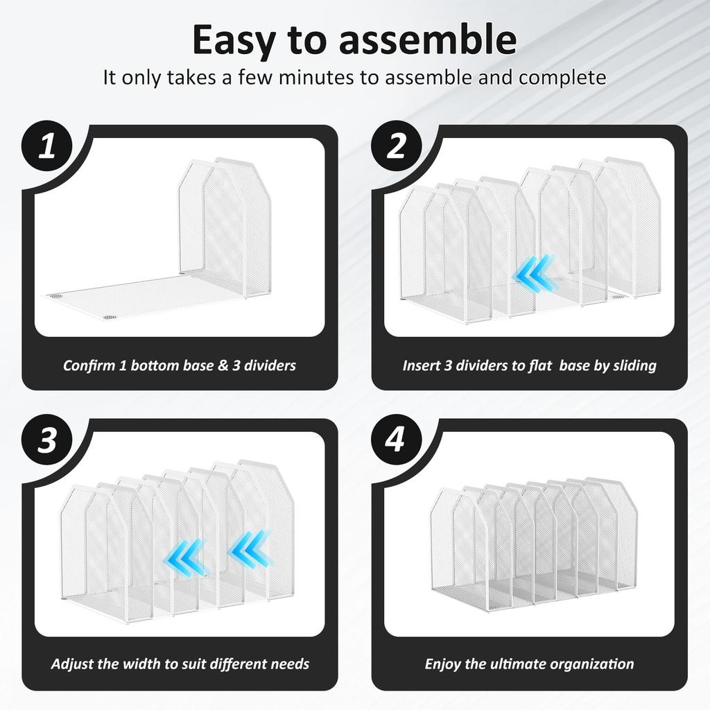Metal File Rack 5/7 Section Office Desk Shelf Standing Desktop File Folder Adjustable Mesh File Folder Stand for Home Office