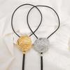 Vintage Metal Irregular Round Pendant Necklaces for Women Exaggerated Black Leather Long Rope Adjustable Necklaces Party Jewelry