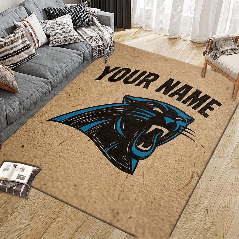 Custom Name,Carolina Panthers Home Sofa Decoration for Living Room & Bedroom, Non‑Slip Play Flannel Floor Mat for Game Room