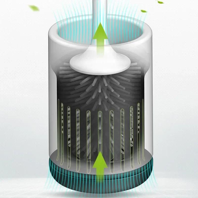 Perie de toaletă cu cap din silicon Instrument de curățare cu scurgere rapidă Perie de curățare pentru montare pe perete sau pe podea Accesorii pentru baie