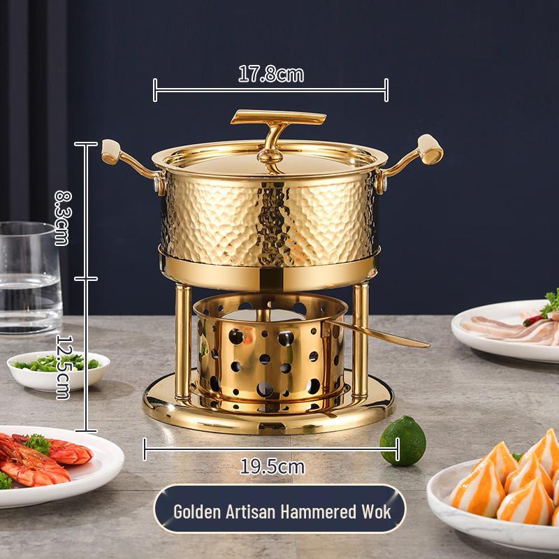 Golden Hammered Stainless Steel Single Serve Hot Pot