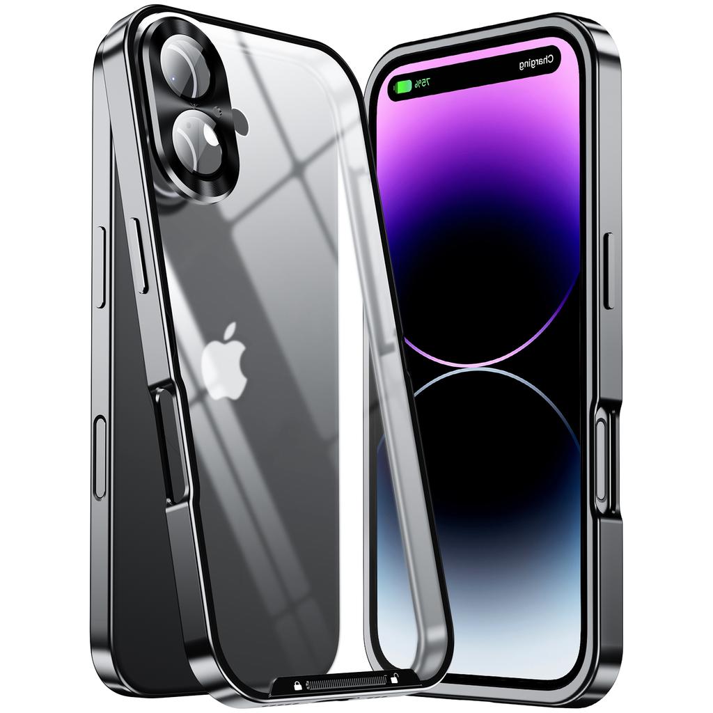 For iPhone 16 Case Aluminium Alloy Frame Matte PC Back Phone Cover with Lens Protector