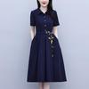 Women's Ice Silk A-Line Polo Midi Dress