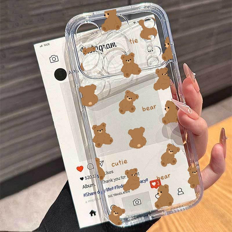 Teddy Bear Bowknot Phone Case For iPhone 17 16e 16 15 14 13 12 11 Mini Air Pro Max X XR XSMax 7 8 Plus Transparent Soft