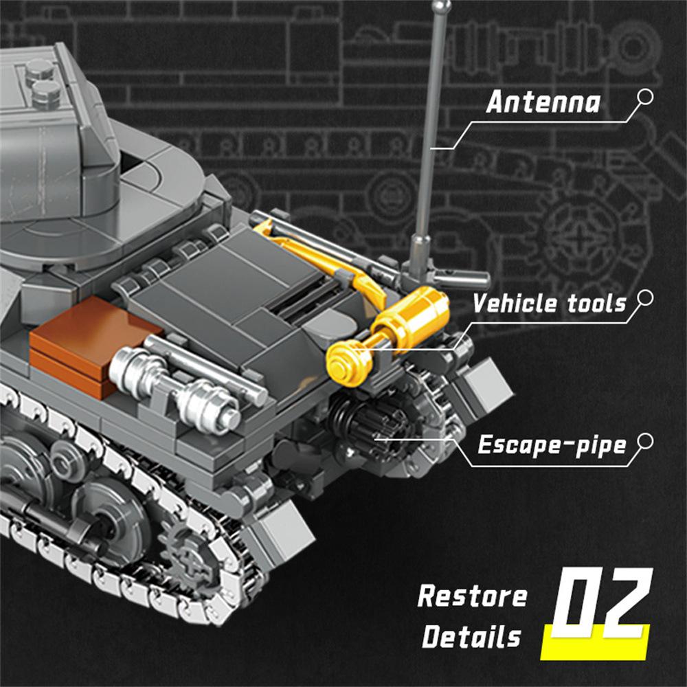 Anglická verze je kompatibilní s modelem malých částic Military No. 1 tank, dětská stavebnice
