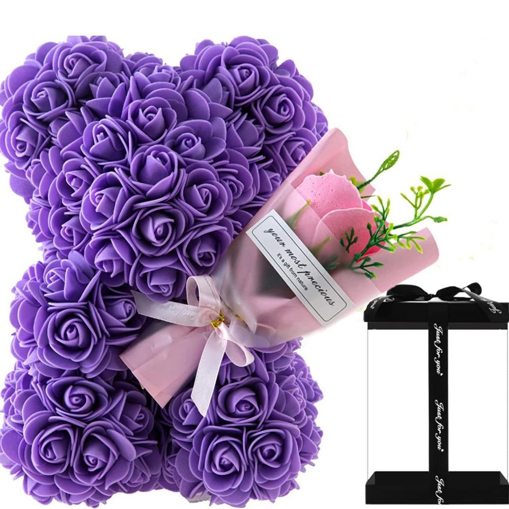 New Multicolors Artificial Flower 15*15*22cm/16*16*24cm Rainbow Eternal Rose Bear Birthday Valentine's Day Flower