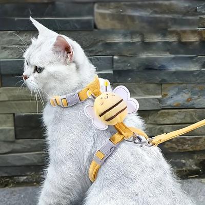 Kleine Bij Decor Verstelbaar Ademend Katten Tuigje En Lijn Set, Verstelbaar Pluche Bij Decor Katten Tuigje