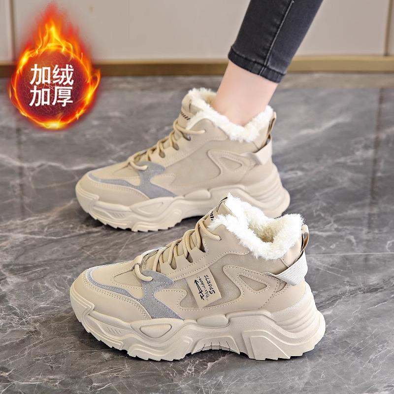Soft-soled dad shoes autumn new velvet warm sneakers high-top thick-soled