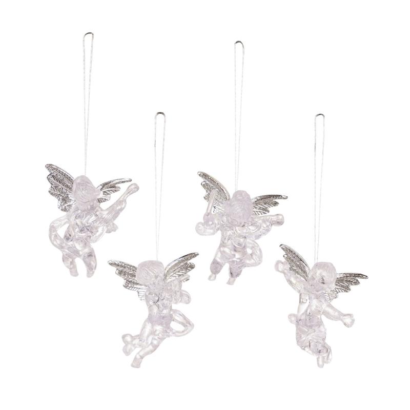 4pcs Angelic Charm Christmas Ornament Elegant Clear Angelic Figurines for Christmas Tree Portable PVC Charm 1