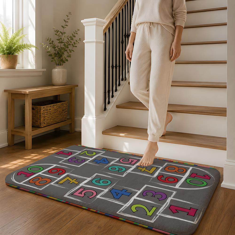 A-Alphabet Hopscotch Play Rug Floor Mat Soft Flannel Non-Slip Rug Washable Floor Mat for Living Room Bedroom Home Decor