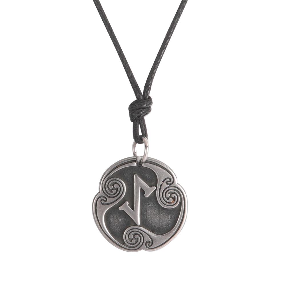 Retro Mysterious Runes Necklace Viking Jewelry Rope Chain Adjustable Necklaces Stainless Steel Pendant Amulet Jewelry