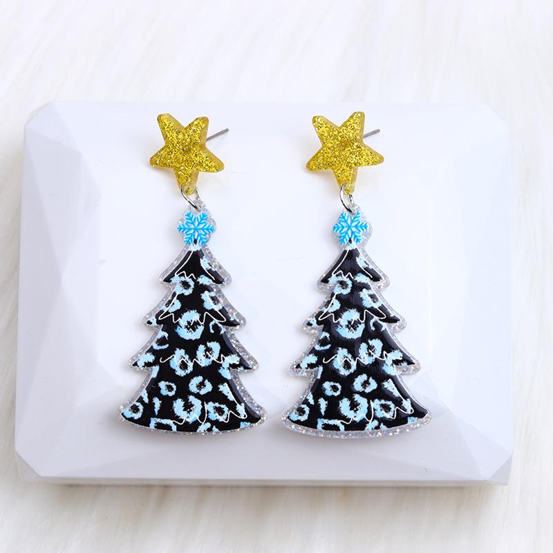 Versatile Women's Christmas Earrings: Five-Pointed Star, Leopard Print, Antlers, Snowflake Acrylic Dangles