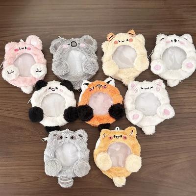 1 Stück pelziger Cartoon-Kpop-Ausweishalter aus Plüsch, süßer Tierwelpe, Häschen, runde Ausweidetasche, tragbarer Schlüsselanhänger, Anime-Ausweis-Organizer