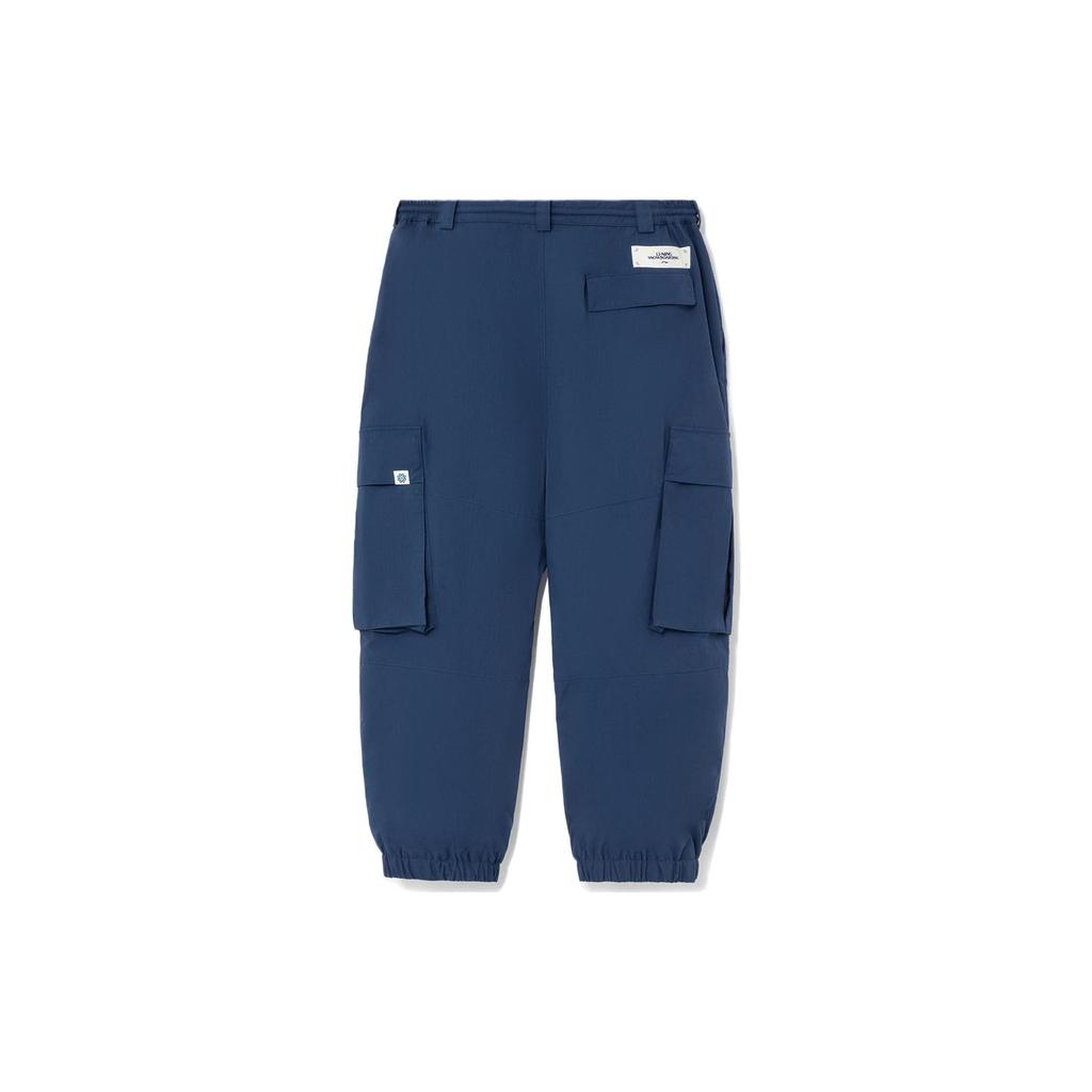 Li Ning Solid Color Large Pocket Button Drawstring Knitted Sports Pants Unisex Pants Blue AKXR598-7