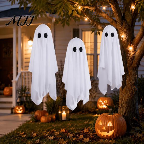 Haunted House Supplies 3Pcs Halloween Hanging Ghost Decorations, Spooky Flying with Scary Cute Decor Lanyard for House, Outdoor, Porch
