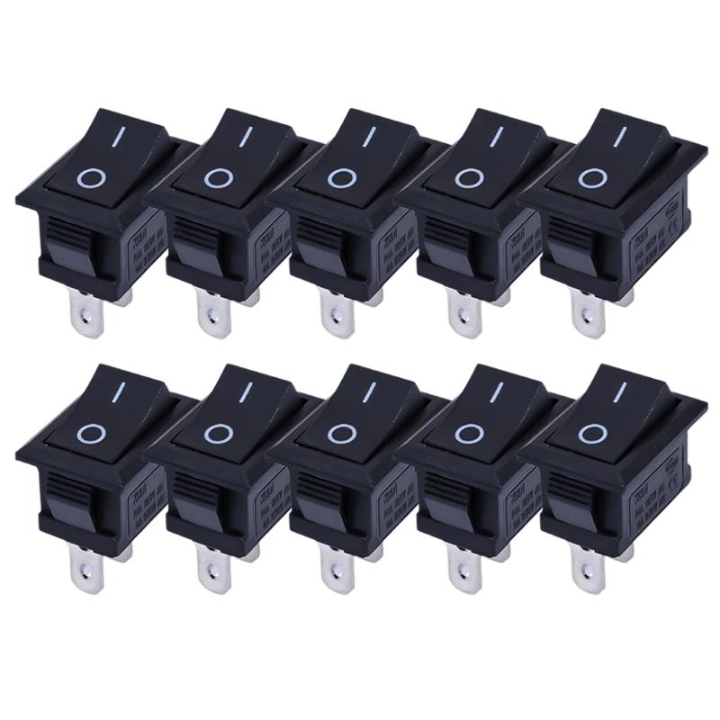 Mini Rocker Switch SPST Black and Red Snap in Switches Button AC 250V 3A / 125V 6A 2 Pin I/O 21*15mm on-off Switch Rocker