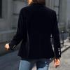 Women's Fashion Elegant Solid Color Long Sleeve Velvet Blazer Button Closure Notched Lapel Suit Jacket for Office Work Casual Wear