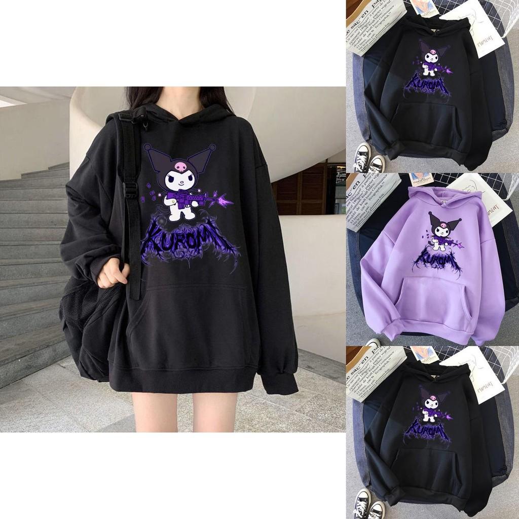 Kawaii Hoodie With Grunge Gothic Punk Cartoon Print For Harajuku Fashion