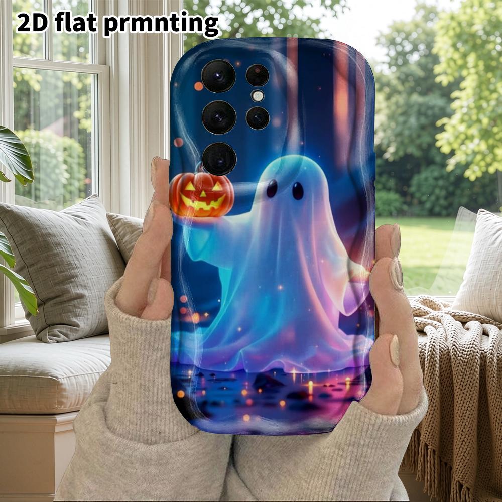 Phone Case: 2D Flat Samsung Galaxy A34 A35 M05 M06 S20 S22 S21 FE Plus 5G Protective Case, Couple Style, Blue Neon Little Ghost, Christmas and Hallowe