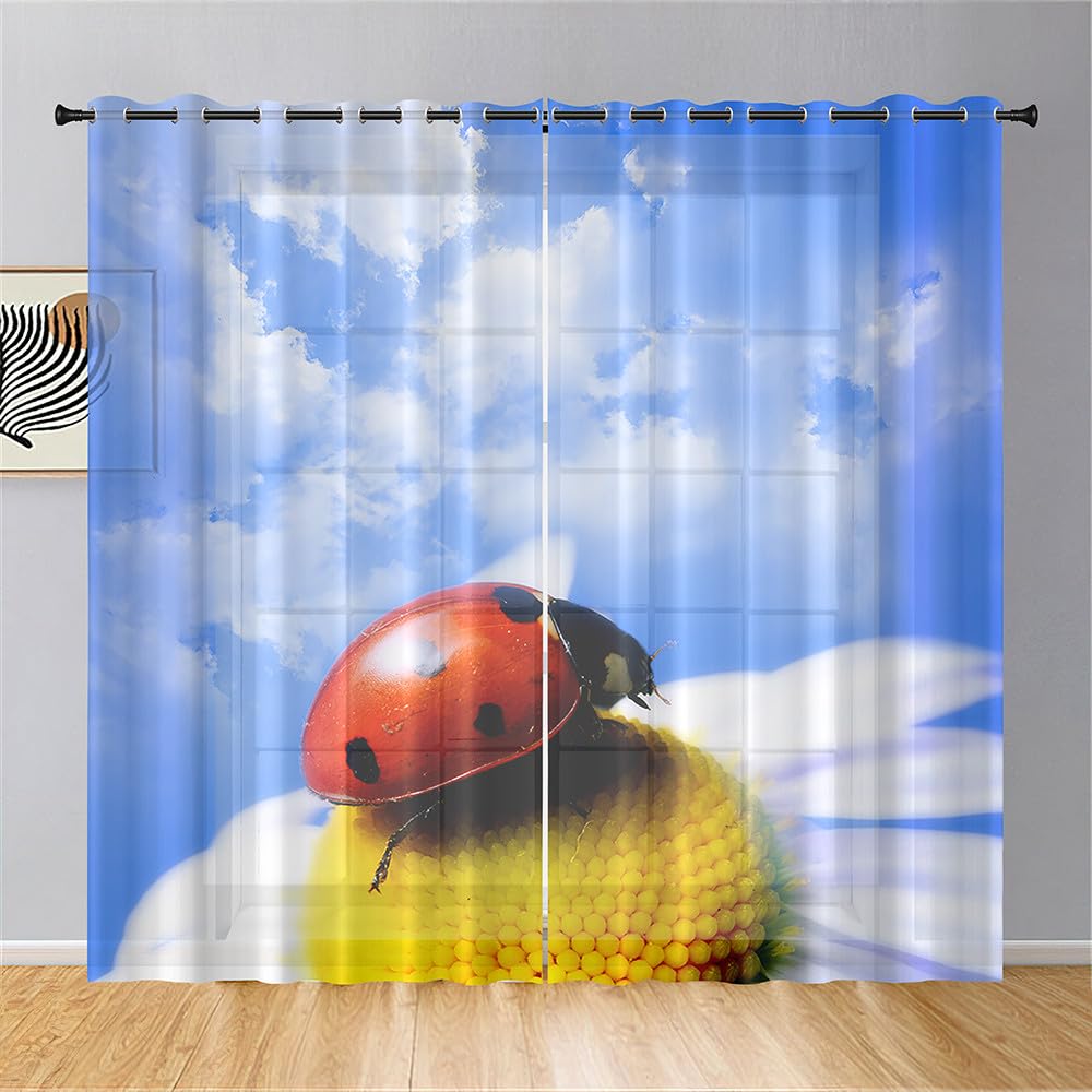 Cartoon Ladybug Curtain Funny Animal Translucent Voile Curtains Bedroom Living Room Balcony Decor Tulle With Sheer Polyester Perfect For