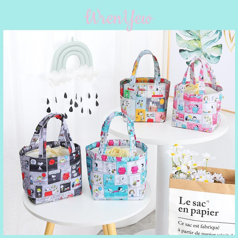 Hello Kitty Cartoon Oxford Cloth Insulated Lunch Bag With Drawstring Closure For Picnics And Outings