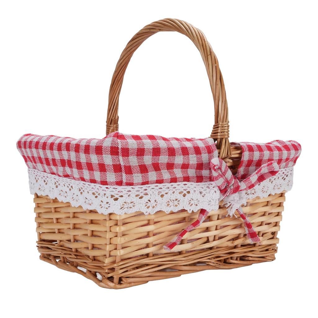 Picnic Basket Detachable Lining Vintage Spacious Capacity Hand Woven Basket for Camping Vegetable Picking